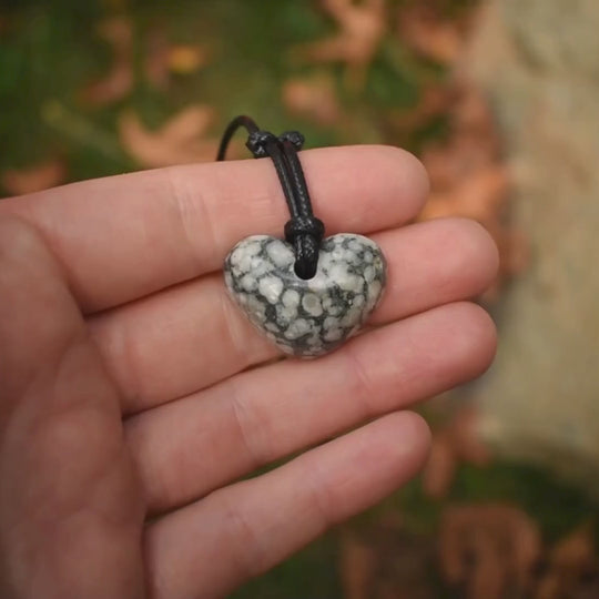 Crinoid Fossil Heart Pendant Necklace | Adjustable Cord