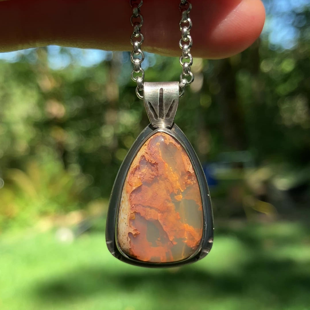 Large Opal Pendant in Sterling Silver with Custom Chain