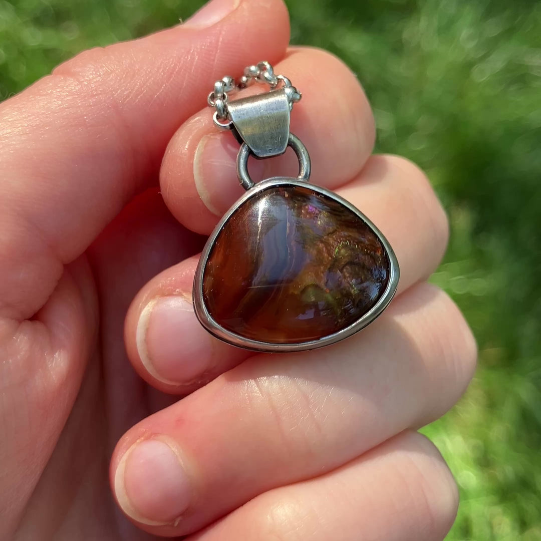 Fire Agate Pendant in Sterling Silver with Custom Chain