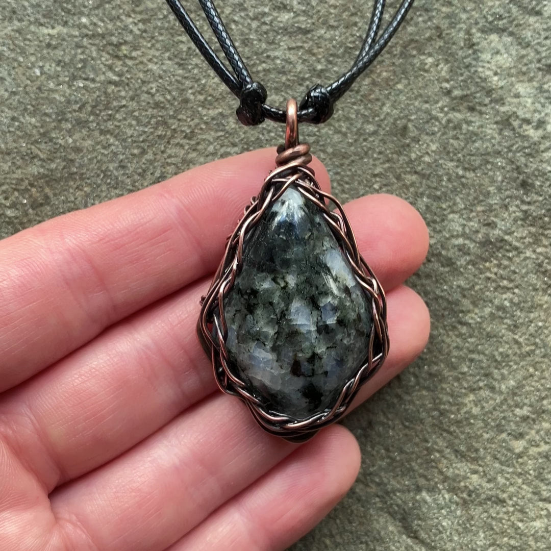 Wire Wrapped Moonstone Pendant Necklace | Adjustable Cord