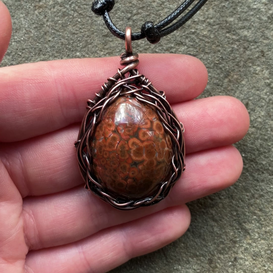 Wire Wrapped Red Jasper Pendant Necklace | Adjustable Cord