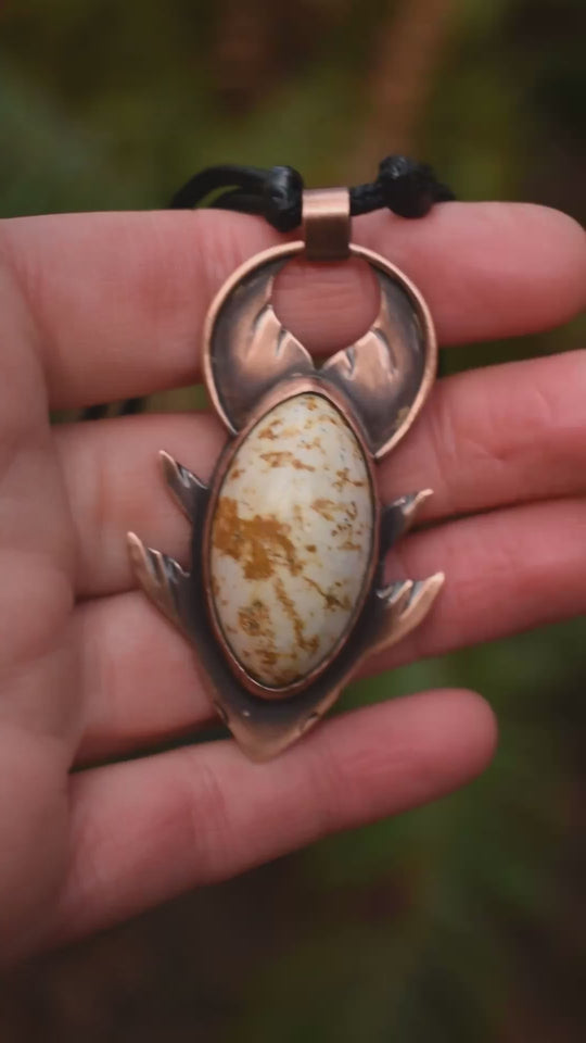 koi fish pendant necklace made with copper and jasper