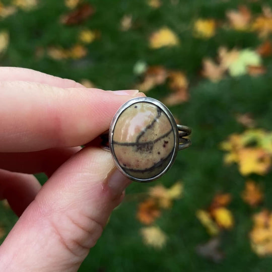 Sterling Silver Banana Jasper Ring - US Size 7.75