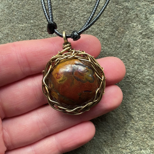 Wire Wrapped Sagenite Agate Pendant Necklace | Adjustable Cord