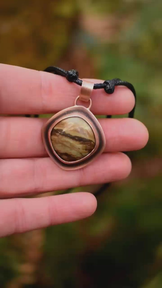 small pendant necklace handcrafted with jasper and copper