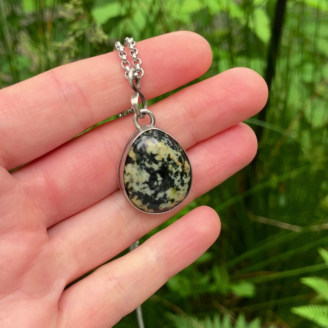 Orthoclase and Black Tourmaline Necklace in Sterling Silver with Custom Chain