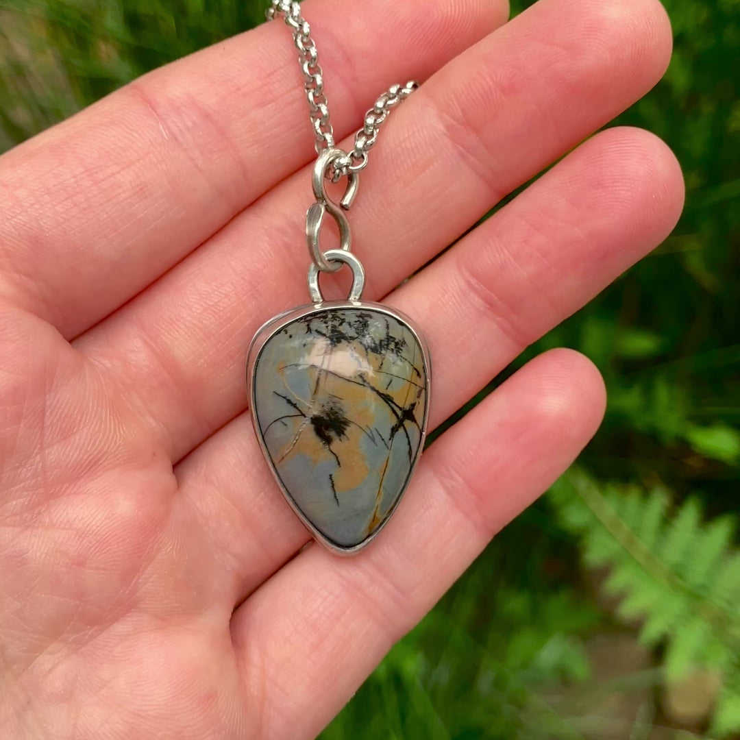 Blue Porcelain Jasper Pendant in Sterling Silver with Custom Chain