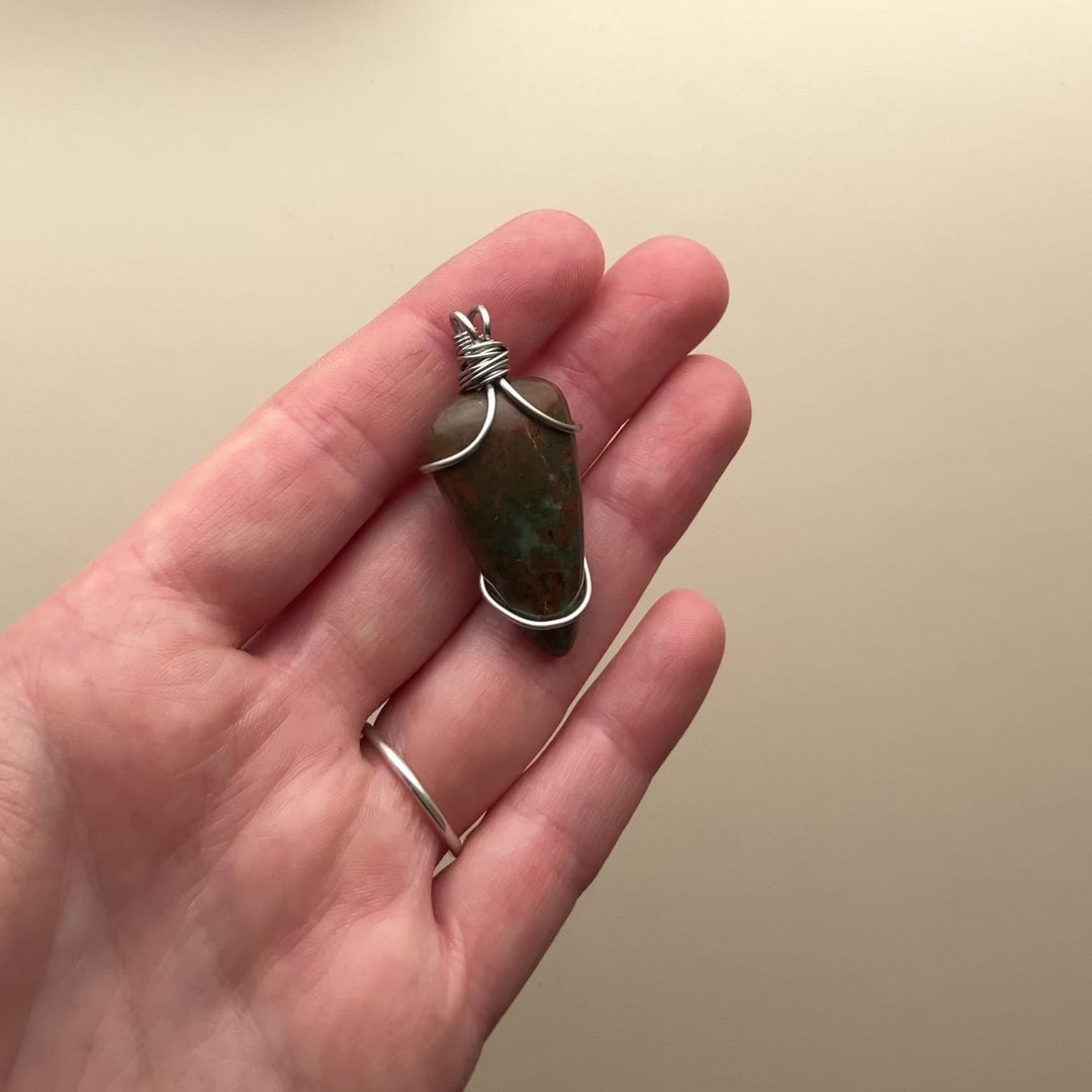 Wire Wrapped Jasper Pendant Necklace on Custom Chain