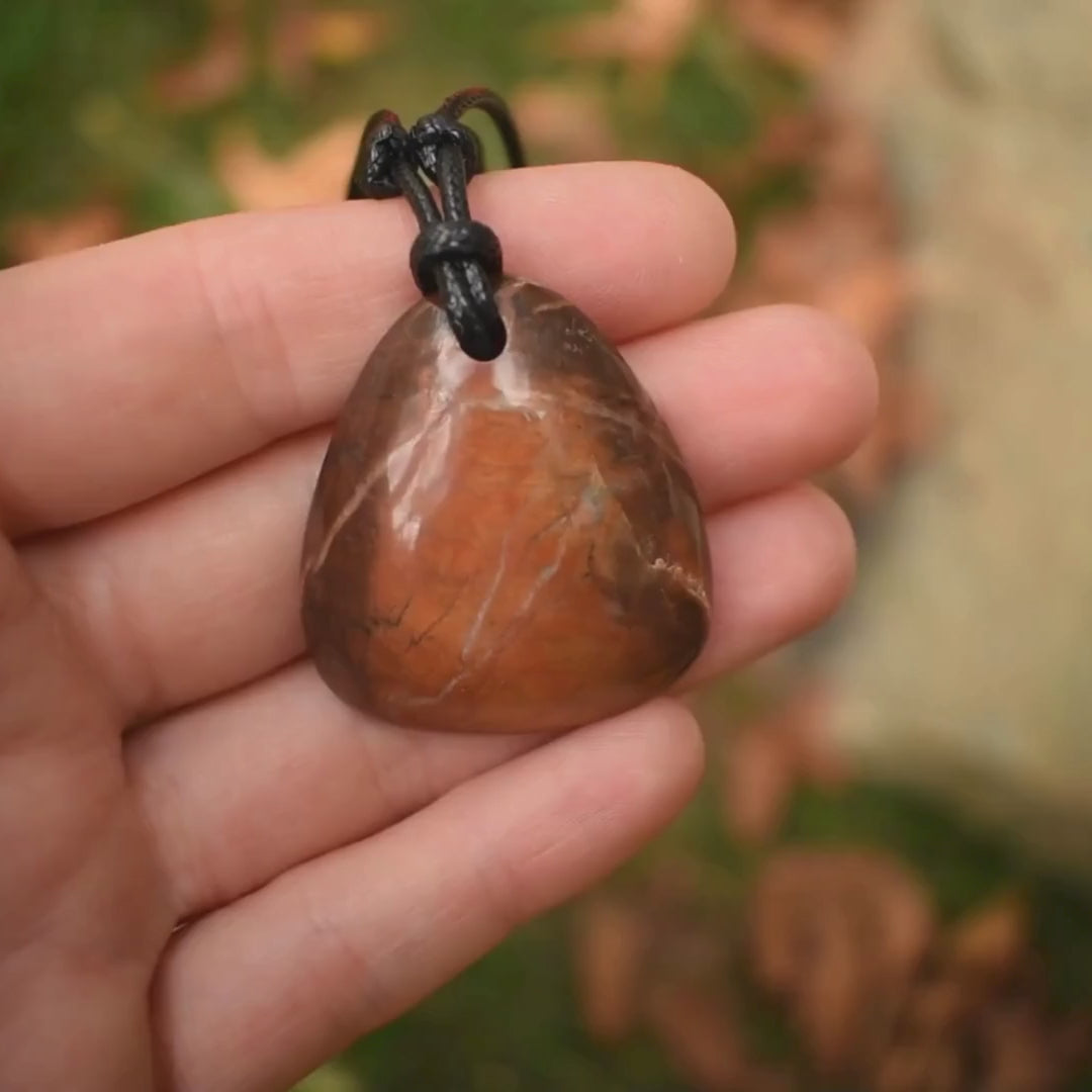 Orange Vein Jasper Pendant Necklace | Adjustable Cord