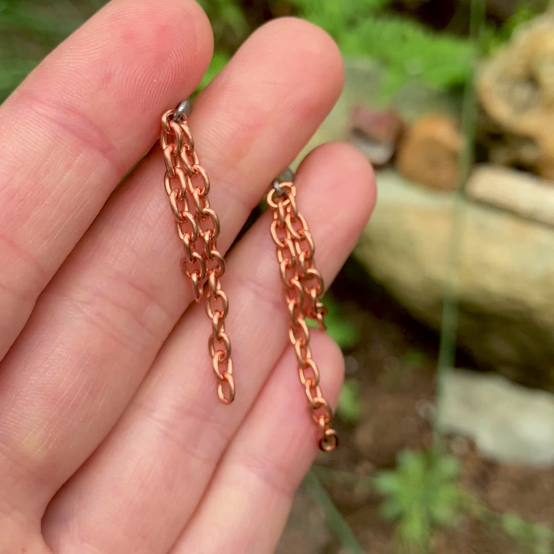 Copper Chain Post Earrings - Hypoallergenic and Coated