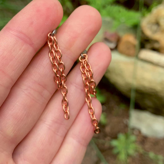Copper Chain Post Earrings - Hypoallergenic and Coated