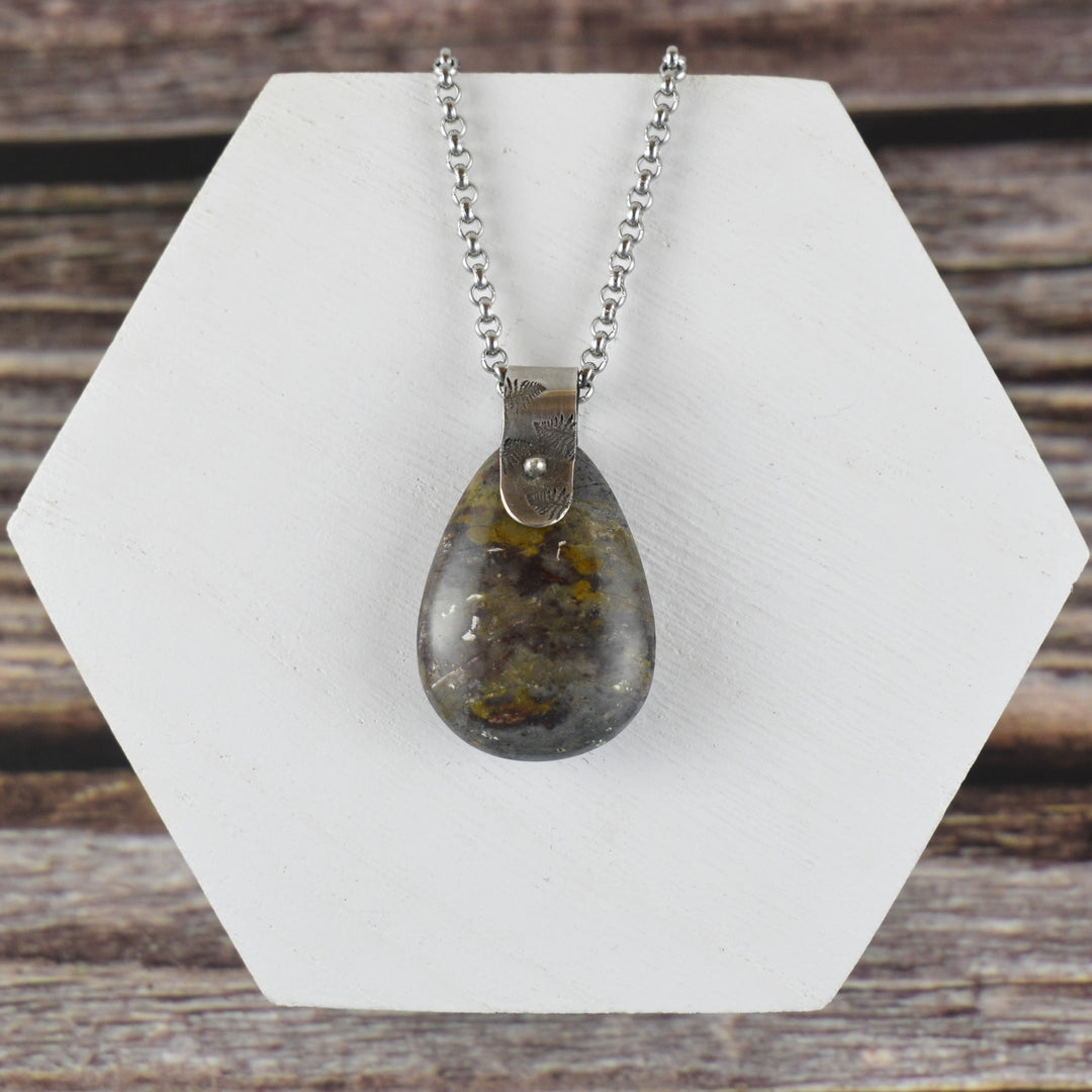 Purple and yellow Jasper pendant necklace in Sterling silver
