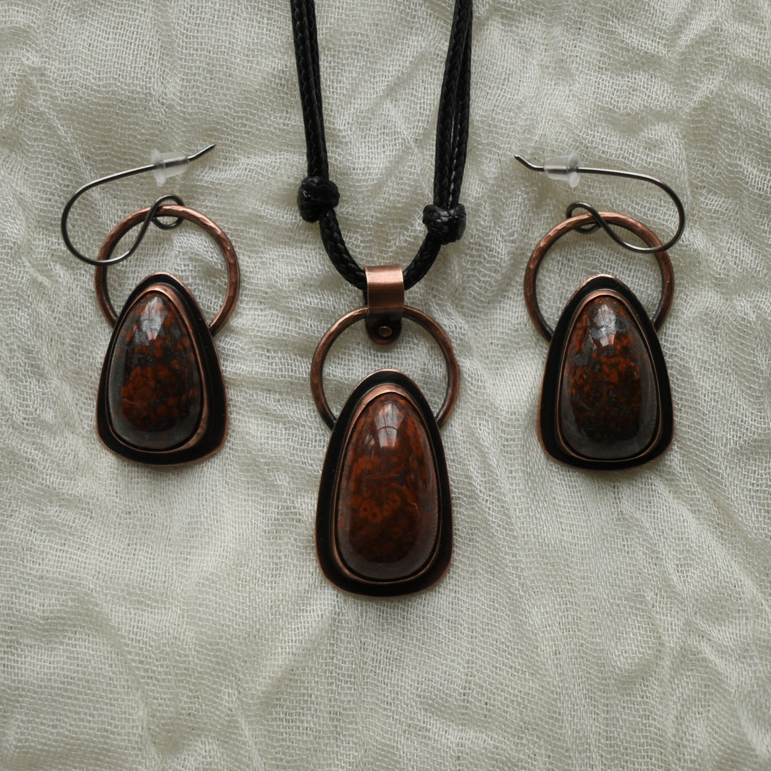 red jasper copper jewelry set