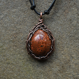 Wire Wrapped Red Jasper Pendant Necklace | Adjustable Cord