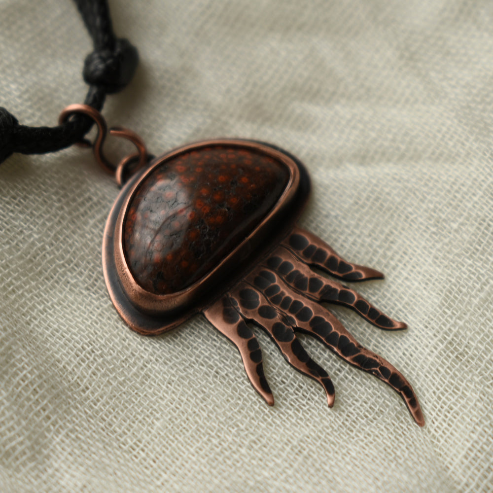 handmade red jasper jellyfish copper pendant necklace