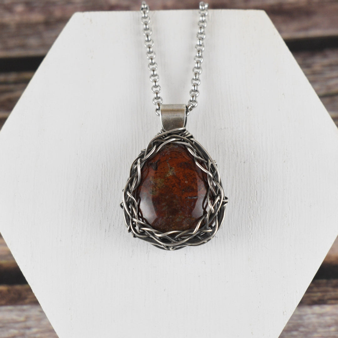 Red Jasper Pendant - Wire Wrapped in Sterling Silver with Custom Chain