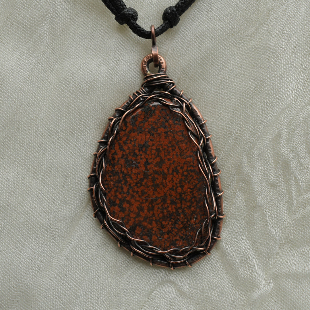 handmade red jasper statement copper pendant necklace
