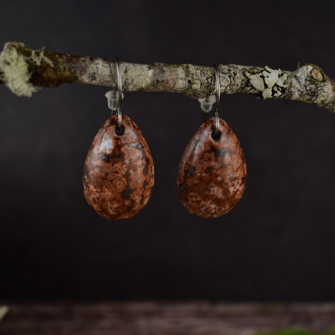 Red and pink Jasper earrings with hypoallergenic hooks