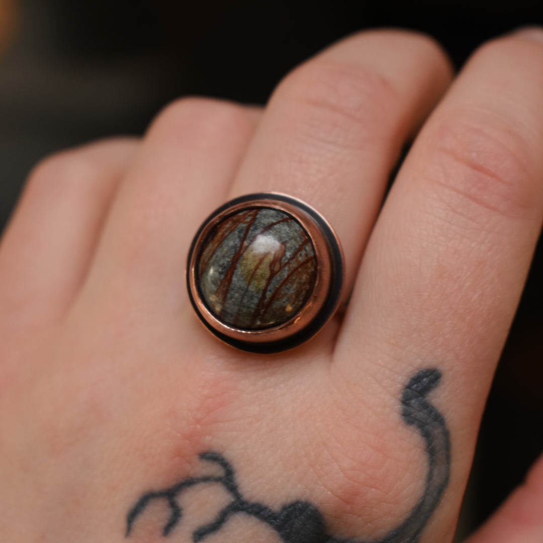 metalsmith ring made with Washington State river jasper