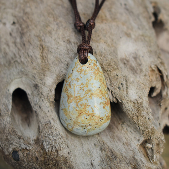 Robins egg blue Jasper pendant necklace on adjustable brown cord