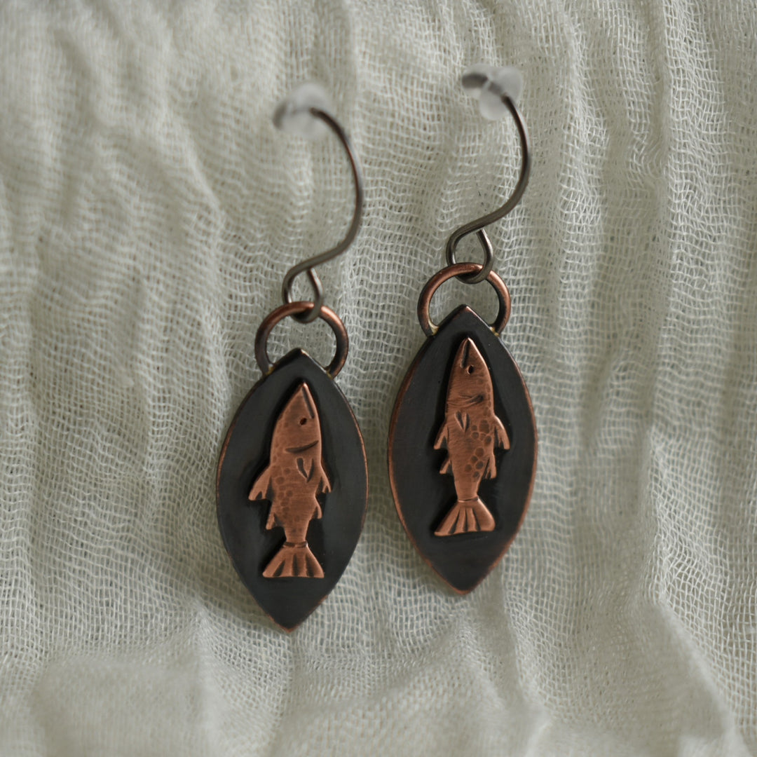 salmon copper earrings