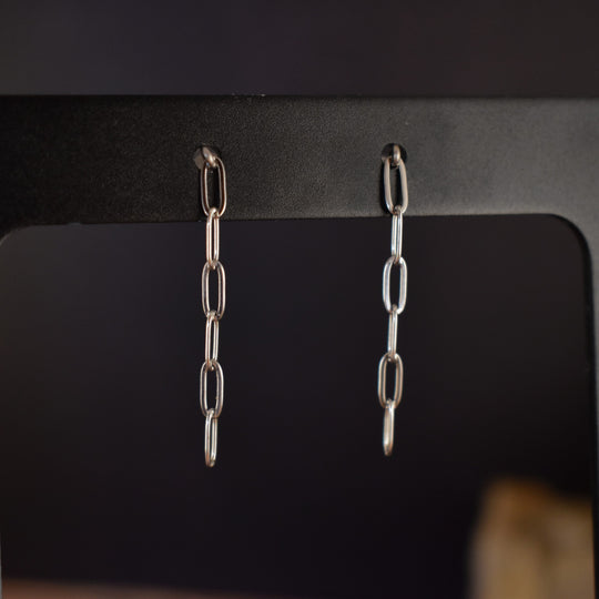 Silver paperclip chain earrings