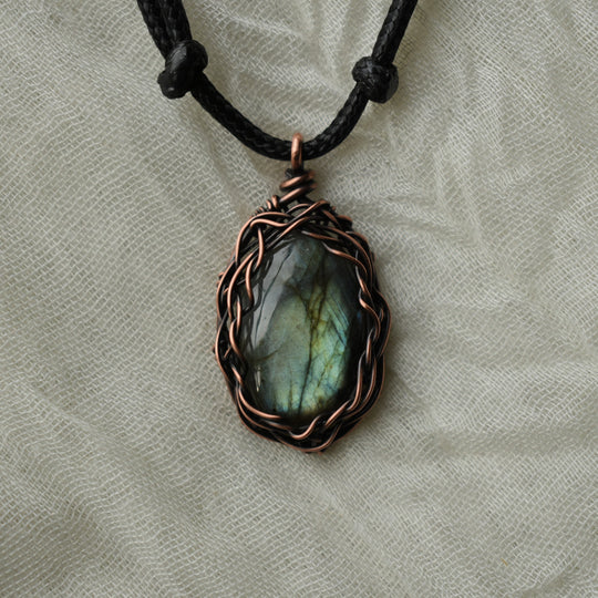 small pendant necklace wire wrapped with copper and blue labradorite