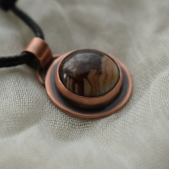 Small Petrified Wood Copper Pendant Necklace