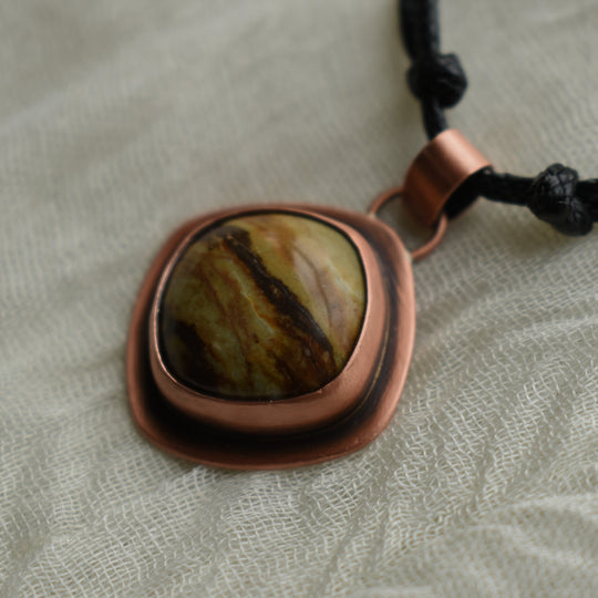 unique pendant necklace handmade with picture jasper and copper