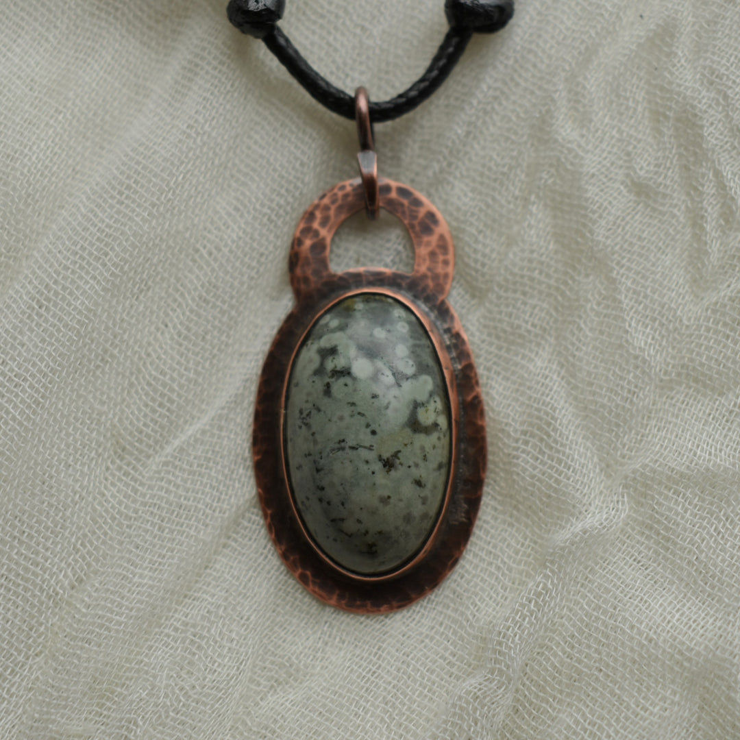 handmade variolite copper metalsmith pendant necklace