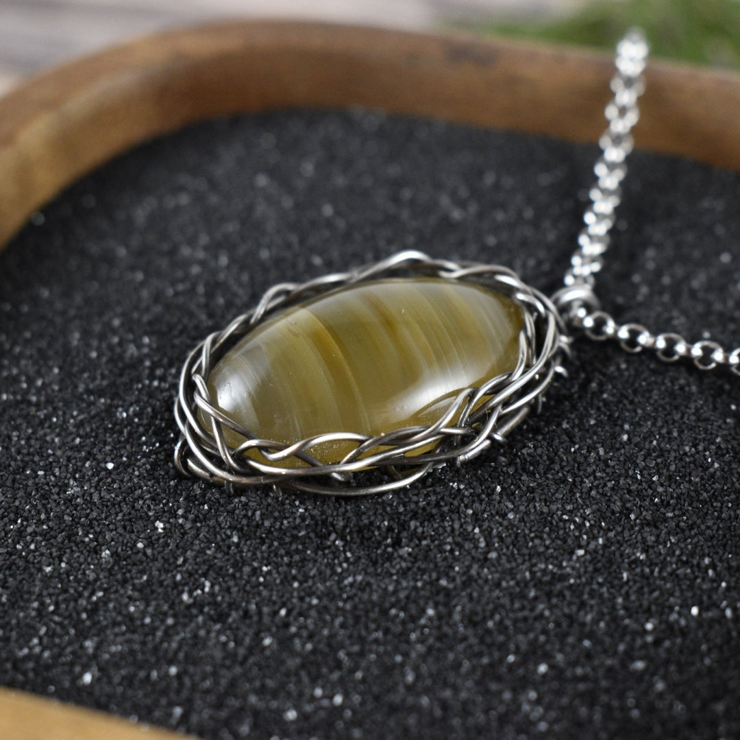 Wire Wrapped Agate Pendant in Sterling Silver (Necklace Sold Separately) - Woodland Metalsmith