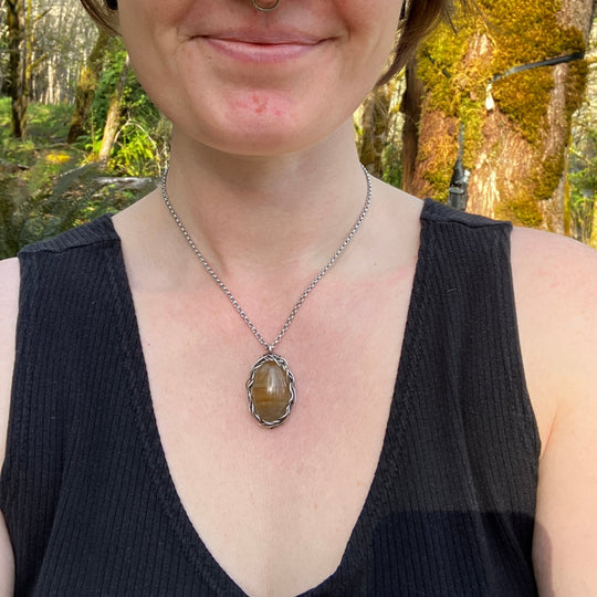 Wire Wrapped Agate Pendant in Sterling Silver (Necklace Sold Separately) - Woodland Metalsmith