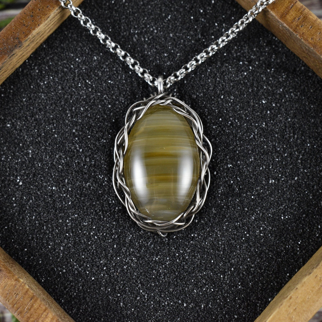 Wire Wrapped Agate Pendant in Sterling Silver (Necklace Sold Separately) - Woodland Metalsmith