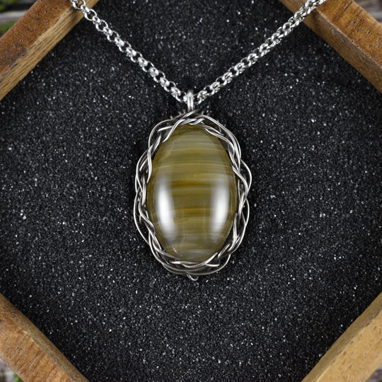 Wire Wrapped Agate Pendant in Sterling Silver (Necklace Sold Separately) - Woodland Metalsmith