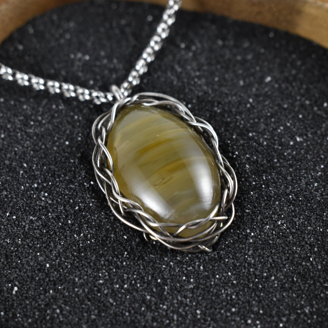 Wire Wrapped Agate Pendant in Sterling Silver (Necklace Sold Separately) - Woodland Metalsmith