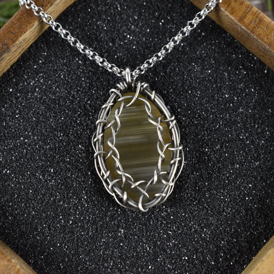 Wire Wrapped Agate Pendant in Sterling Silver (Necklace Sold Separately) - Woodland Metalsmith