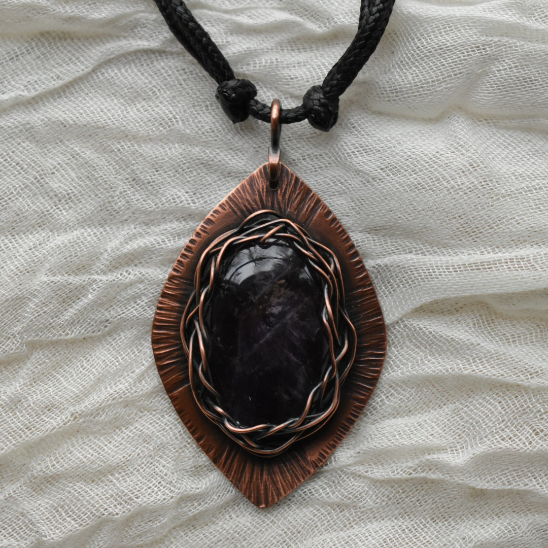 wire wrapped amethyst copper necklace