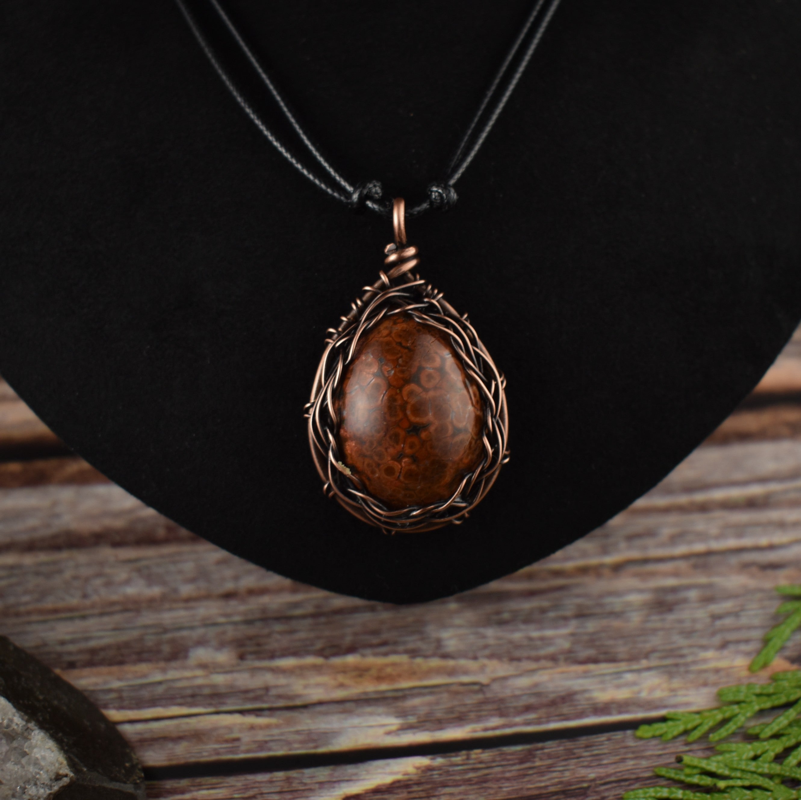 Natural tiger skin jasper and sterling silver pendant 2024 necklace - metalsmith silversmith