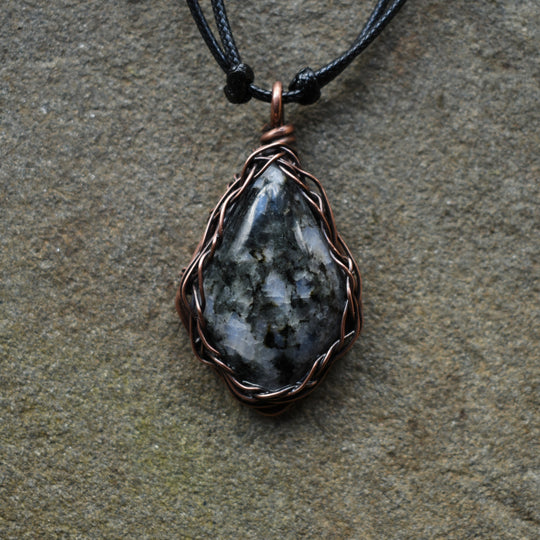 Moonstone pendant necklace wire wrapped in copper