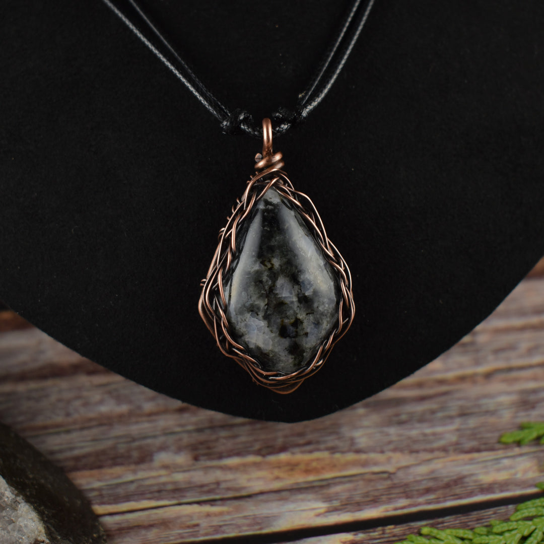 Wire Wrapped moonstone and copper pendant necklace