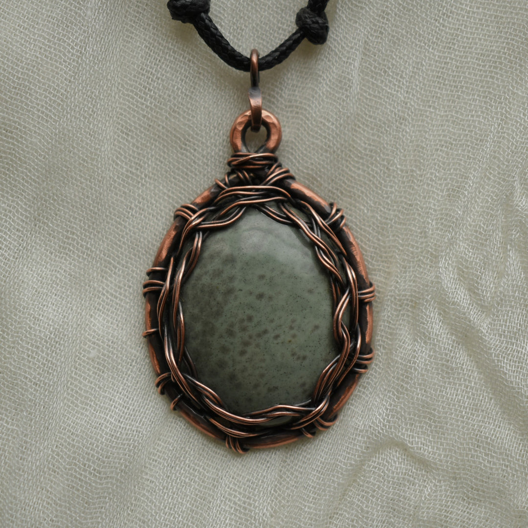 wire wrapped washington state ocean jasper copper pendant necklace