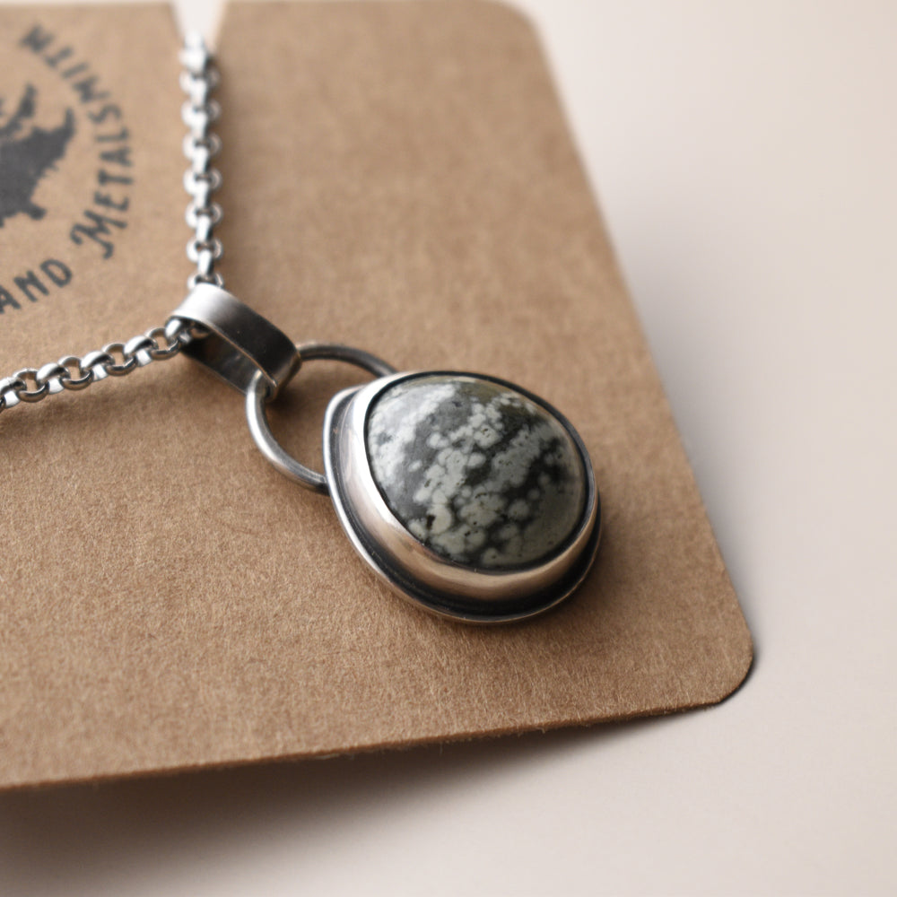 Green Variolite Pendant Necklace in Sterling Silver