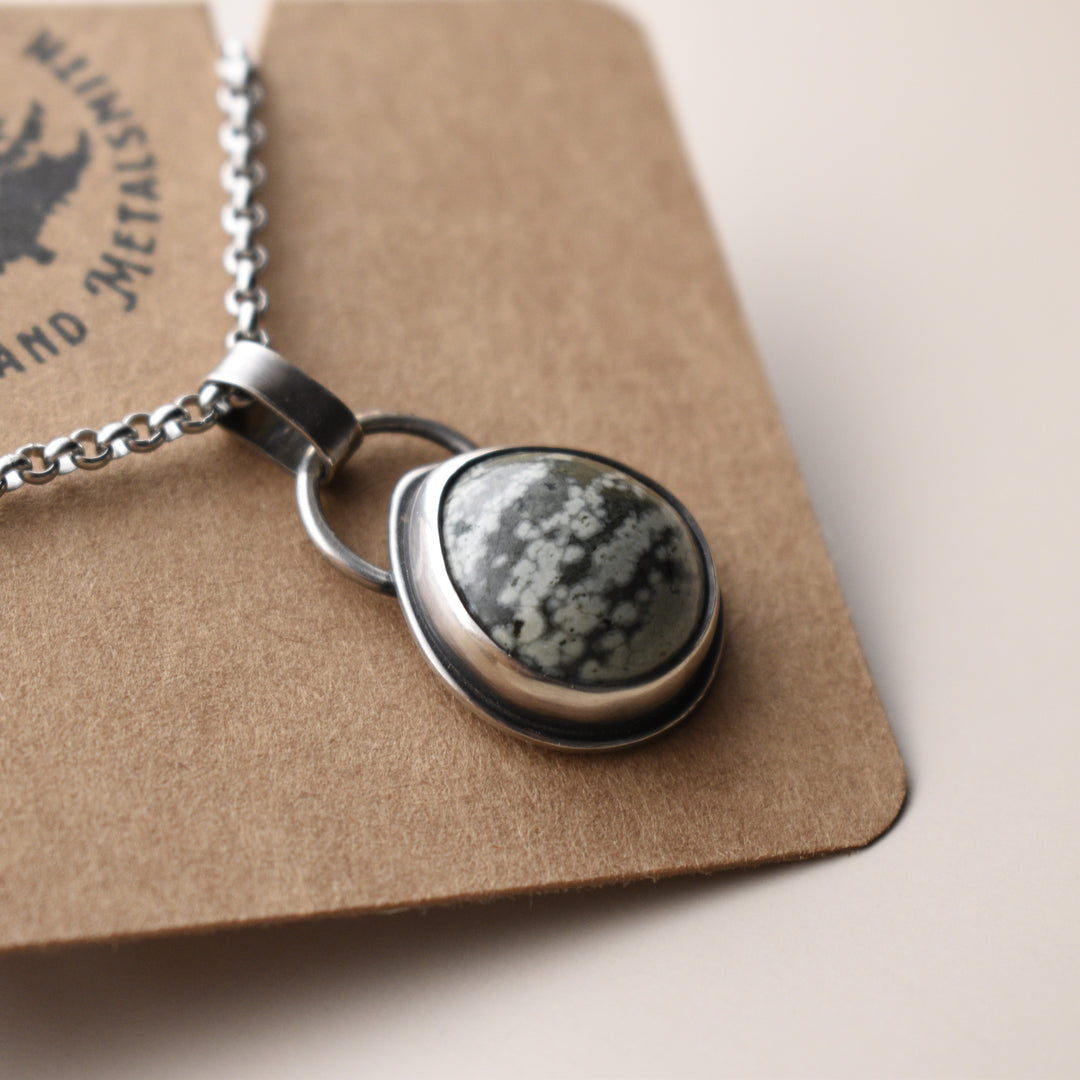 Green Variolite Necklace in Sterling Silver, 16 inch Chain