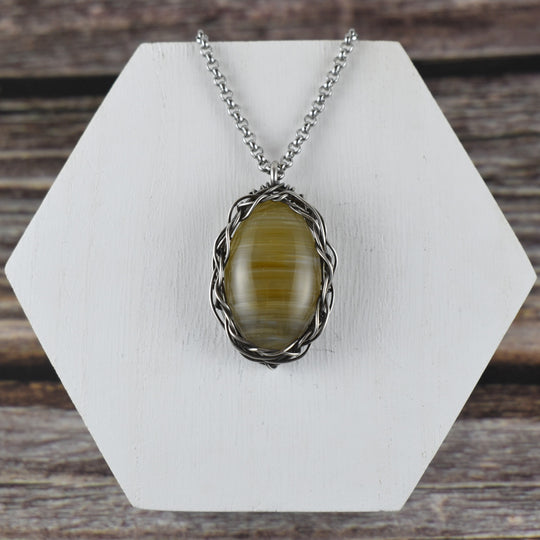 Banded Agate Pendant - Wire Wrapped in Sterling Silver with Custom Chain