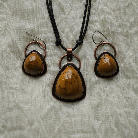 Washington State yellow jasper jewelry set in copper