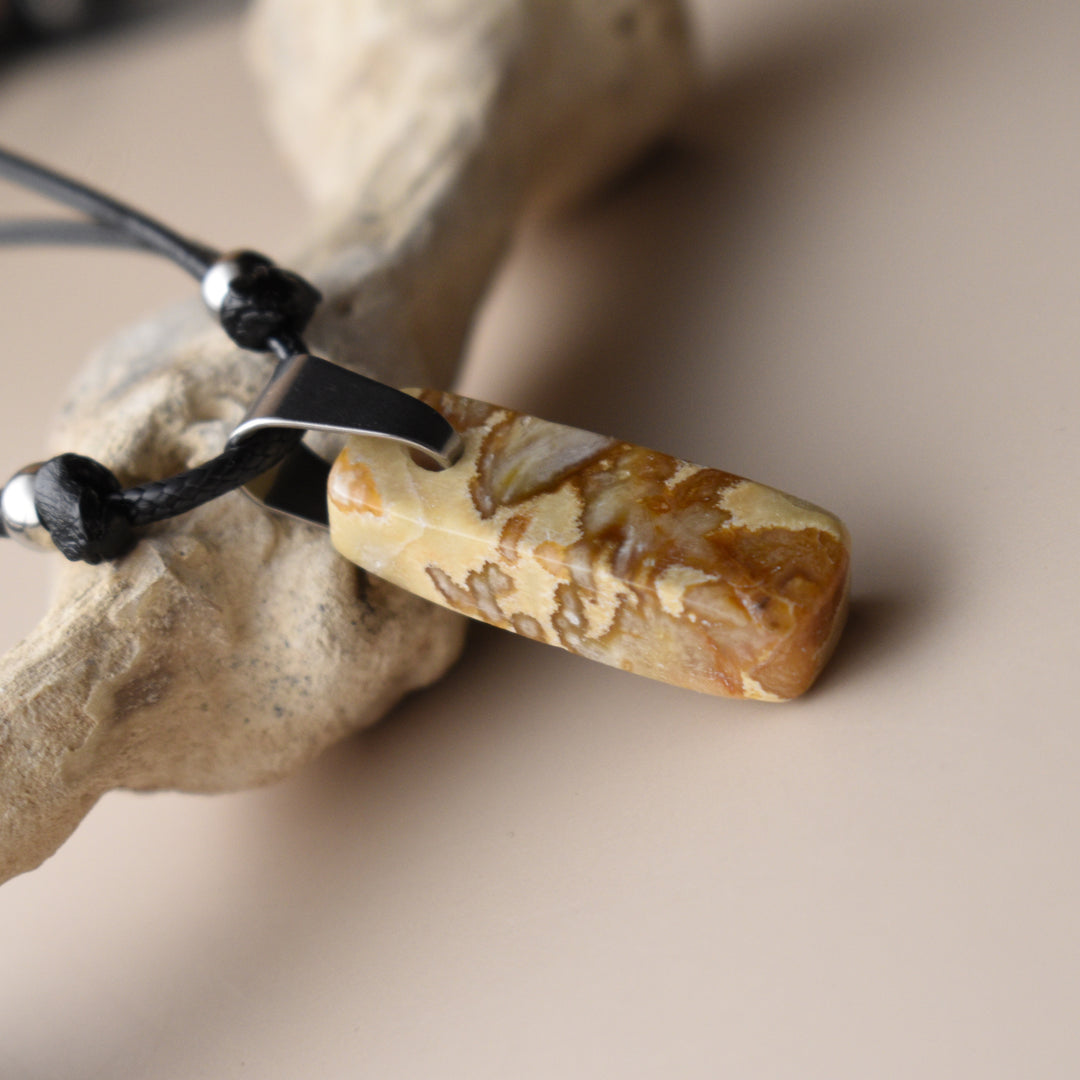 Yellow Tubal Agate Necklace with Adjustable Cord