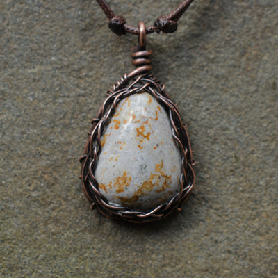 Yellow and White Jasper Pendant Necklace | Adjustable Cord